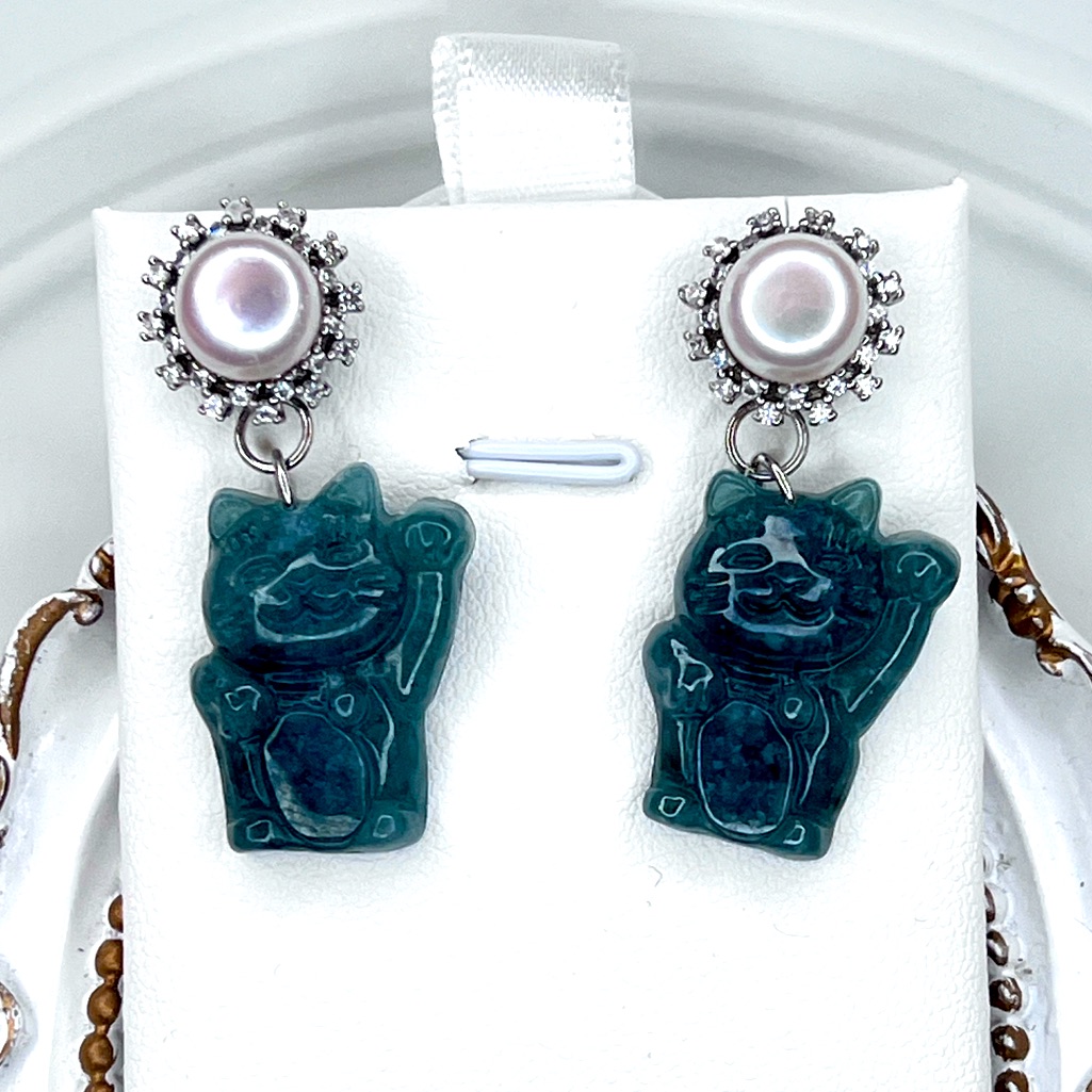 New Collection Handmade Freshwater Pearl Jade And Jadeite Collection Earrings